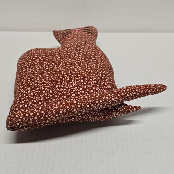 Handmade Plush Stuffed Brown Fabric Sly Cat 10" Folk Art Country Decor - Picture 4 of 8